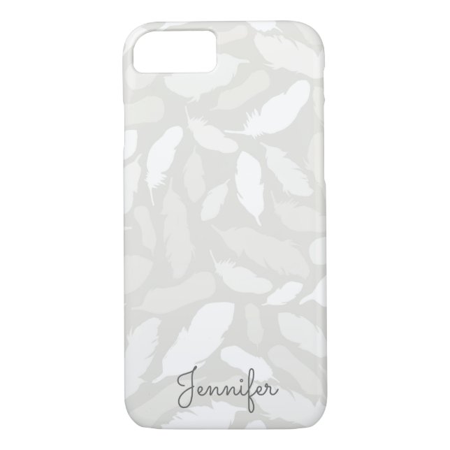 Coques Case-Mate iPhone Plumes de Fallin romantique en gris personnalisé (Dos)