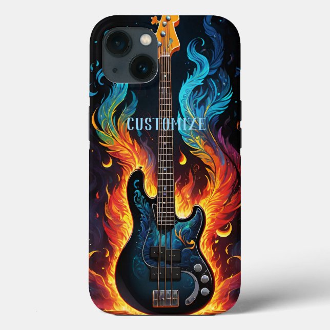 Coques Case-Mate iPhone Plumes Et Flammes Basse Électrique Guitare (Verso)