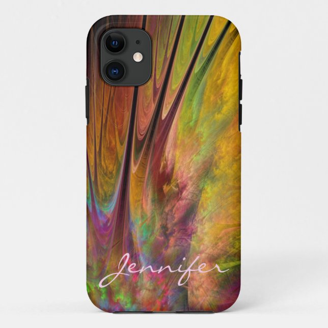 Coques Case-Mate iPhone Plumes fractales et nom personnalisé (Dos)