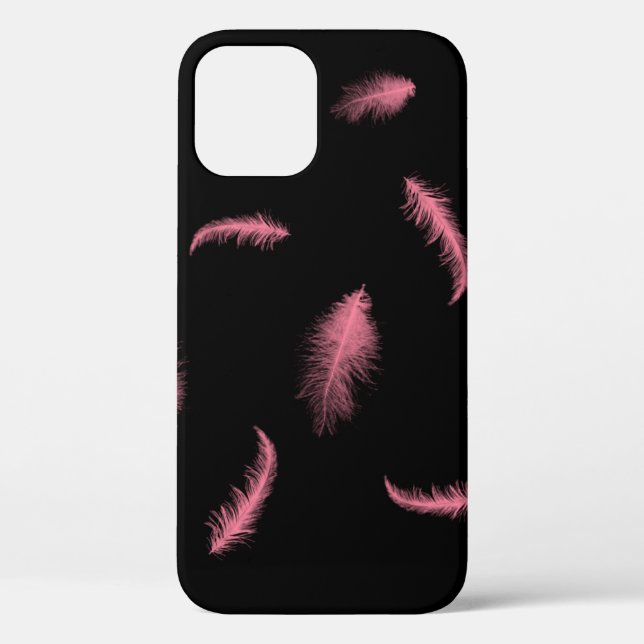 Coques Case-Mate iPhone Plumes roses Sur Noir (Verso)