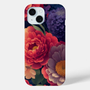 Coque Pour iPhone 15 Plutôt vintage rouge Orange mum mum peony floral