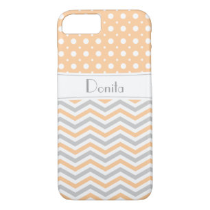 Coques Pour iPhone Poche moderne, gris, chevron blanc & poka point