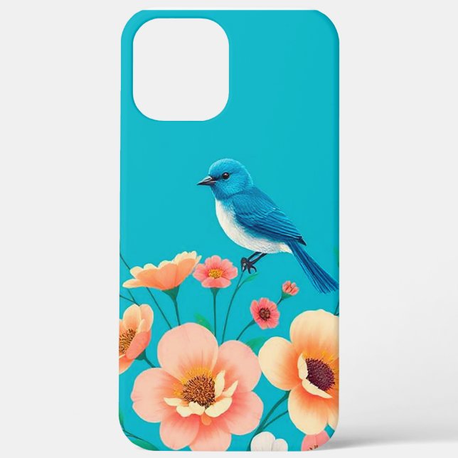 Coques Case-Mate iPhone Poignée de protection quotidienne florale Blue Bir (Verso)