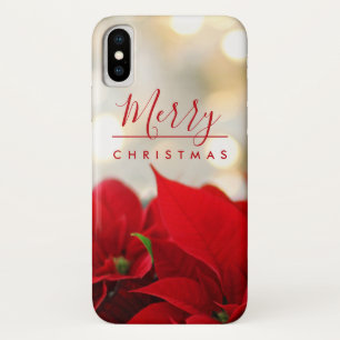 Case-Mate iPhone Case Poinsettias rouges avec Golden Bokeh Noël