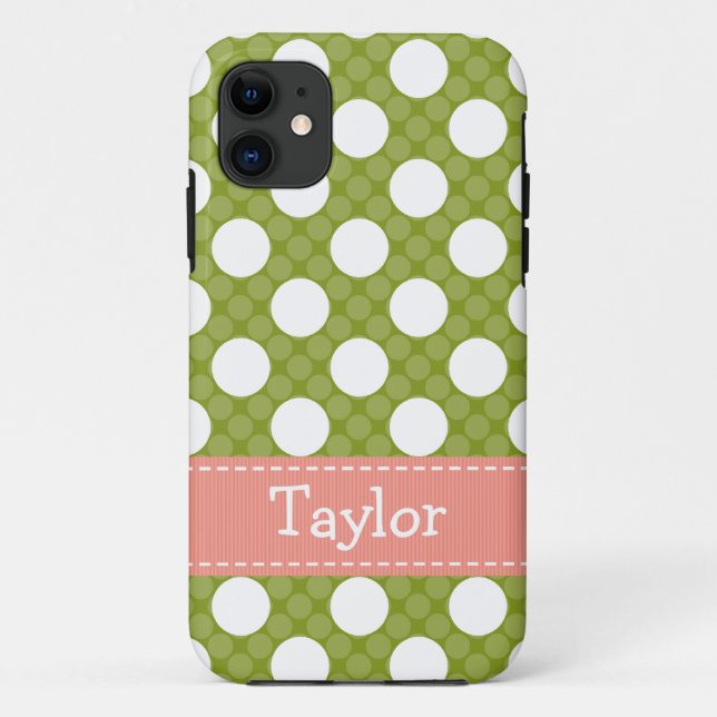 Coques Case-Mate iPhone Point de polka vert rose (Dos)