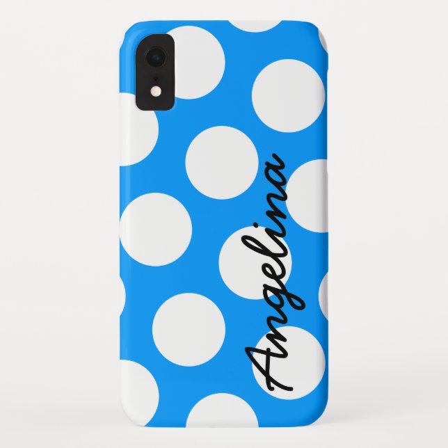 Coques Case-Mate iPhone Point Polka bleu et blanc personnalisé (Dos)