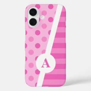 Coque Pour iPhone 16 Point Polka rose et Motif de bande