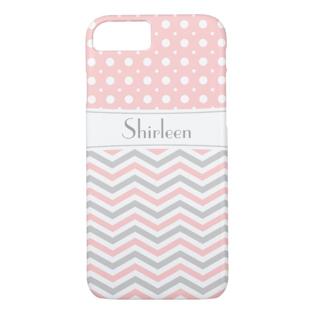 Coques Case-Mate iPhone Point rose, gris, blanc et chevron & poka moderne (Dos)