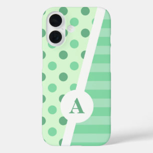 Coque Pour iPhone 16 Pointe de Polka fraîche Minty et Motif de bande
