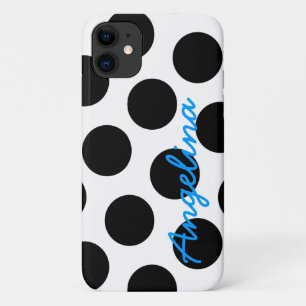 Coque iPhone 11 Pointe Polka blanche et noire personnalisée