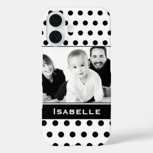 Coque Pour iPhone 16 Pointe Polka noir et blanc photo personnalisée