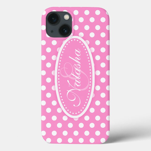 Coques Case-Mate iPhone Pointe Polka nommé rose doux (Verso)