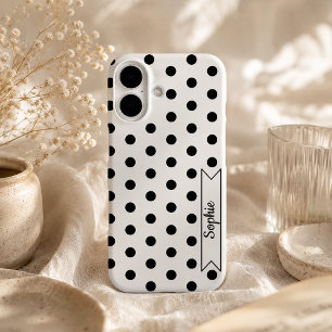 Coque Pour iPhone 16 Points à la mode Chic Nom personnalisé Noir et Bla