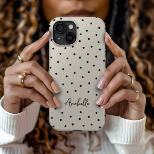 Coque Pour iPhone 15 Points Chic noir et beige Monogramme minimaliste