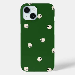 Coque Pour iPhone 15 Points de crâne Kawaii mignons aléatoires vert fon