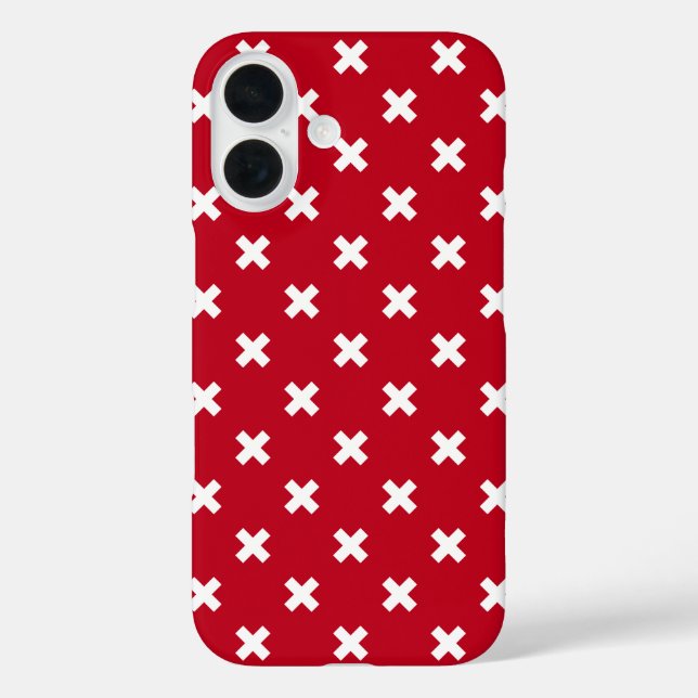 Coques Case-Mate iPhone Points de croix blancs sur fond rouge (Verso)