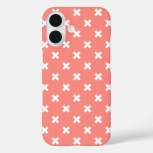 Coque Pour iPhone 16 Points de croix blancs sur pêche