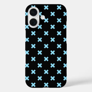 Coque Pour iPhone 16 Points de croix bleu bébé sur fond noir