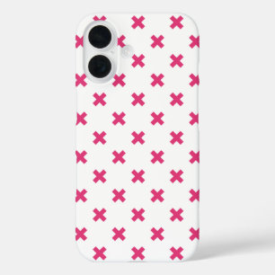 Coque Pour iPhone 16 Points de croix fuchsia sur fond blanc