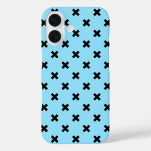 Coque Pour iPhone 16 Points de croix noirs sur bleu bébé