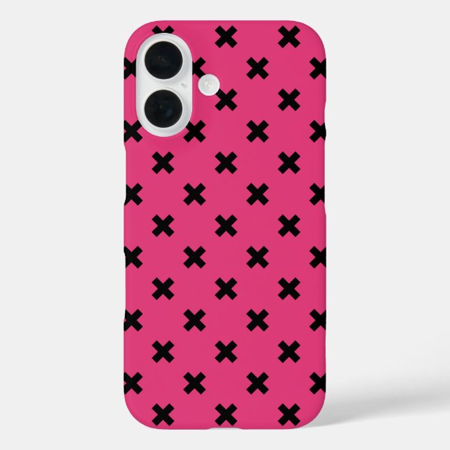 Coques Case-Mate iPhone Points de croix noirs sur fuchsia (Verso)