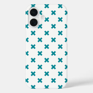 Coque Pour iPhone 16 Points de croix sarcelle sur fond blanc