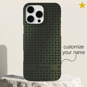 Coques iPhone 16 Pro Max Points de métal vert élégant motif de ligne nom pe