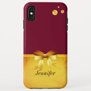 Case-Mate iPhone Case Points dorés chic, ruban doré sur bordeaux