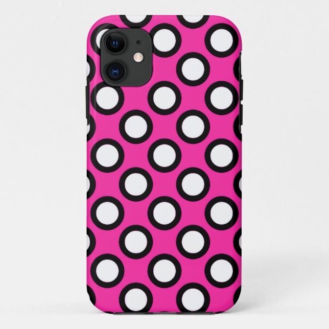 Coques Case-Mate iPhone Points rétro cerclés, fuchsia, noir et blanc (Dos)