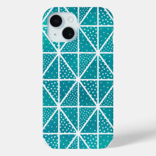 Coque Pour iPhone 15 Points triangulaires Motif géométrique bleu turquo