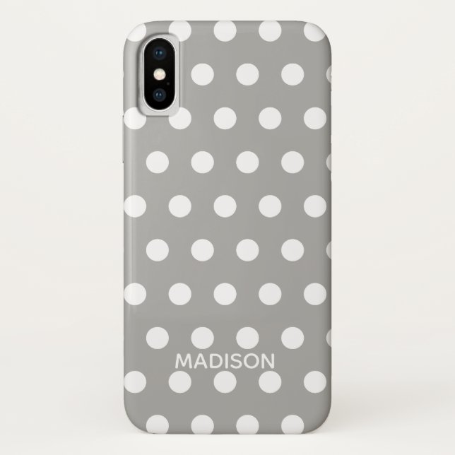 Coques Case-Mate iPhone Pois blanc et gris Nom personnalisé (Dos)
