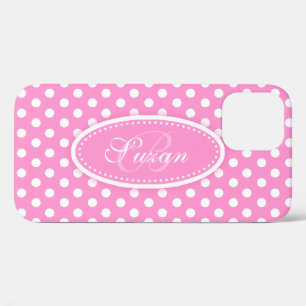 Etui iPhone Case-Mate Pois blanc et nom personnalisé rose