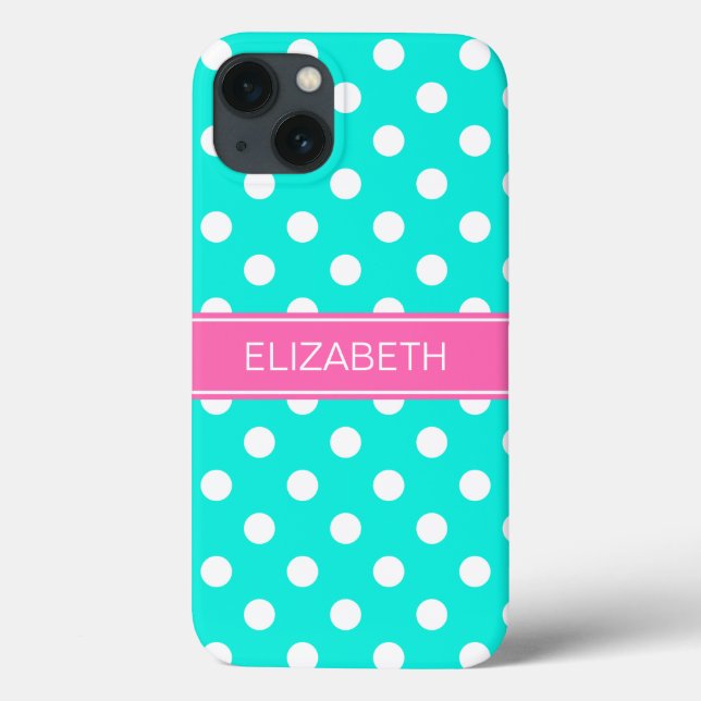 Coques Case-Mate iPhone Pois blancs d'Aqua brillants #2 Monogramme rose ch (Verso)