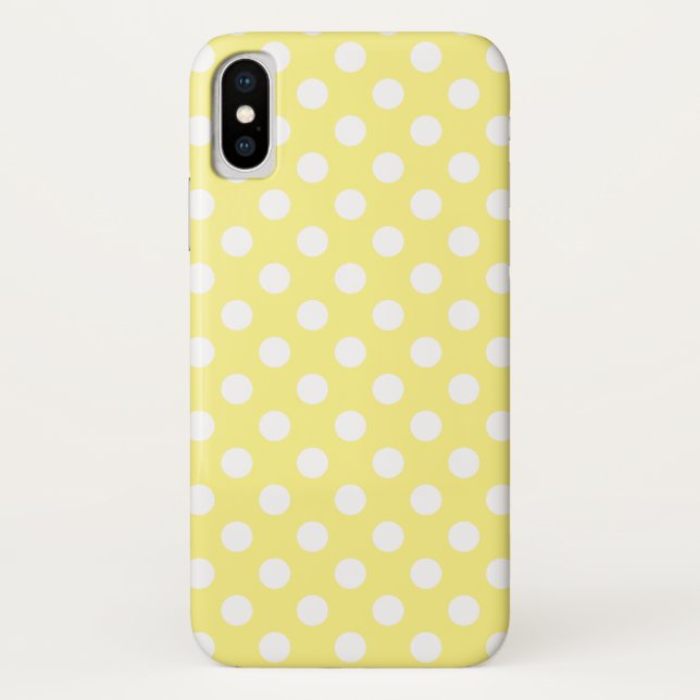 Coques Case-Mate iPhone Pois blancs sur jaune citron (Dos)
