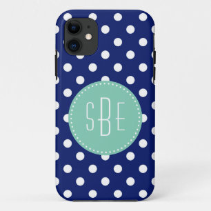 Case-Mate iPhone Case Pois bleu marine et blanc avec monogramme aqua