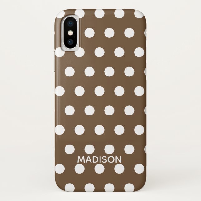 Coques Case-Mate iPhone Pois Brown et blanc Nom personnalisé (Dos)
