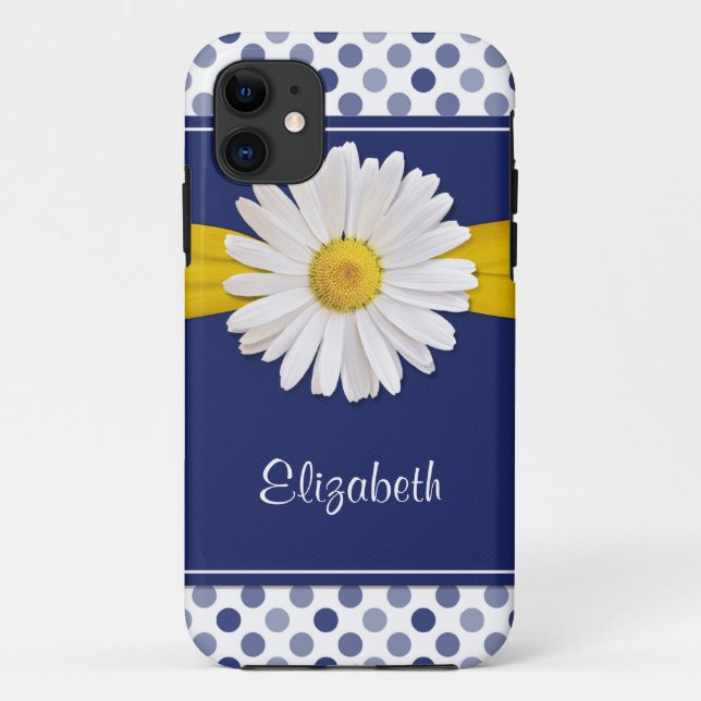 Coques Case-Mate iPhone Pois Daisy Navy Blue Ribbon (Dos)