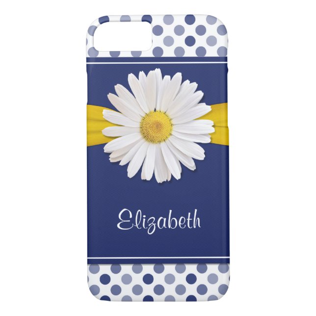 Coques Case-Mate iPhone Pois Daisy Ruban bleu marine (Dos)