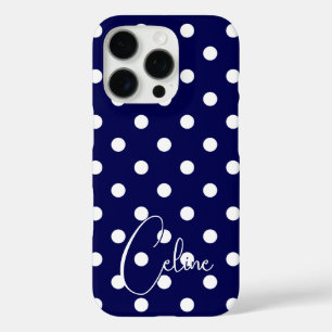 Coques iPhone 16 Pro Pois Design Bleu Foncé Et Votre Nom Personnalisé