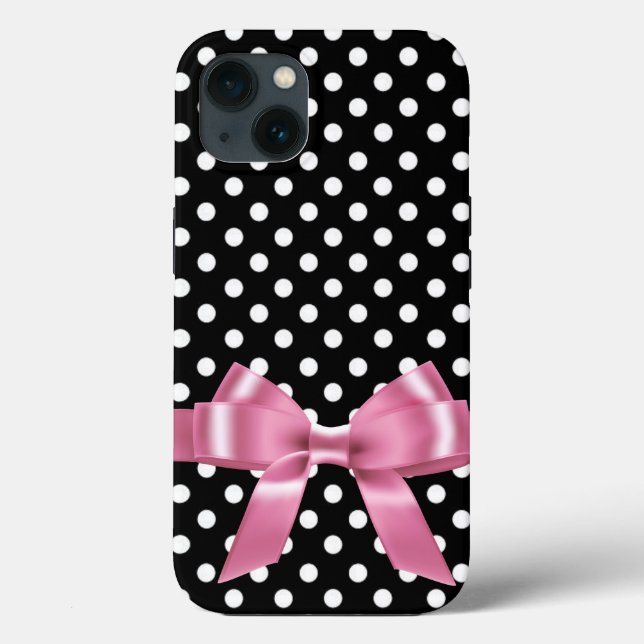 Coques Case-Mate iPhone Pois noirs et blancs - arc rose (Verso)