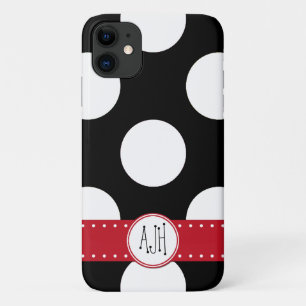 Coques Pour iPhone Pois noirs et blancs, pointillés, Monogramme