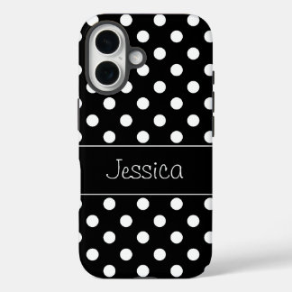 Coques iPhone 16 Pois noirs et blancs Preppy Personnalisés