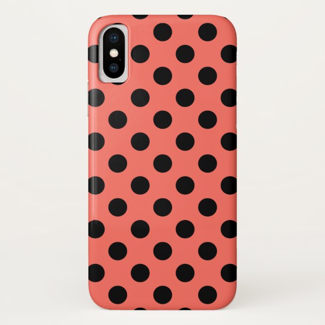 Coques Case-Mate iPhone Pois noirs sur corail vivant (Dos)