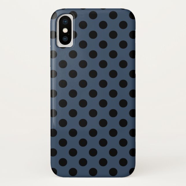 Coques Case-Mate iPhone Pois noirs sur gris-bleu (Dos)