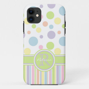 Coque Case-Mate Pour iPhone Pois pastel et tripes avec nom et initiale