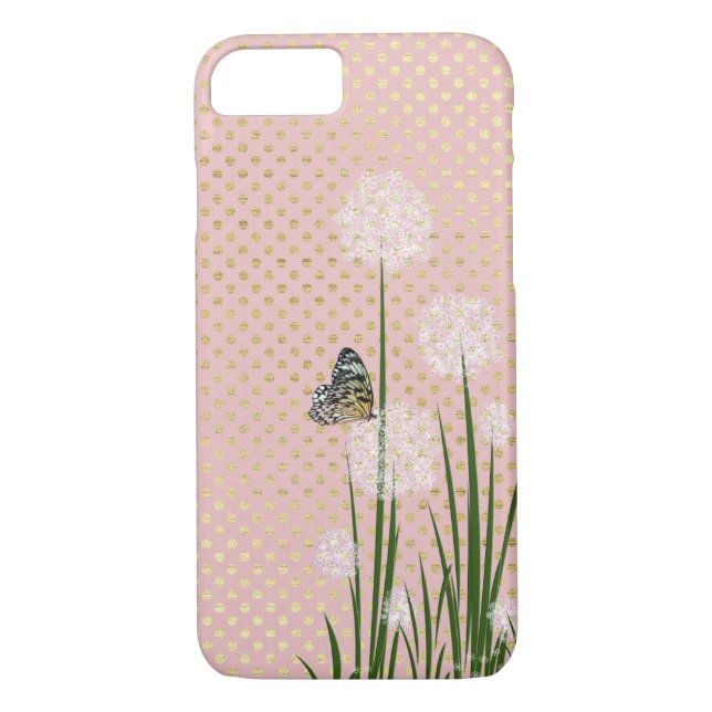 Coques Case-Mate iPhone pois rose et or roux avec papillon (Dos)