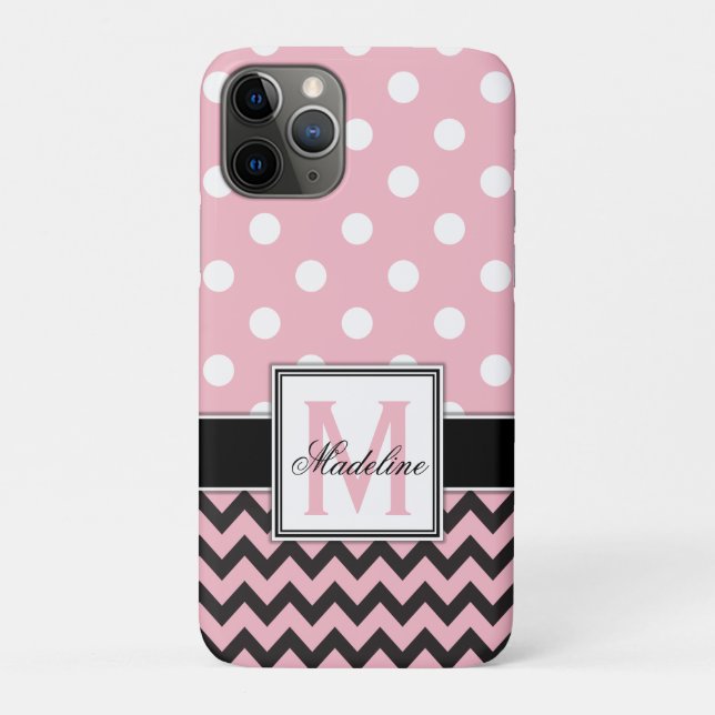 Coques Case-Mate iPhone Pois roses et Chevron Monongram Mobile (Dos)