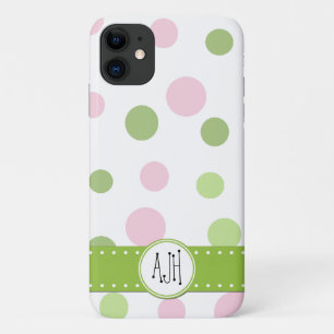 Coques Pour iPhone Pois roses, Pois verts, Monogrammes