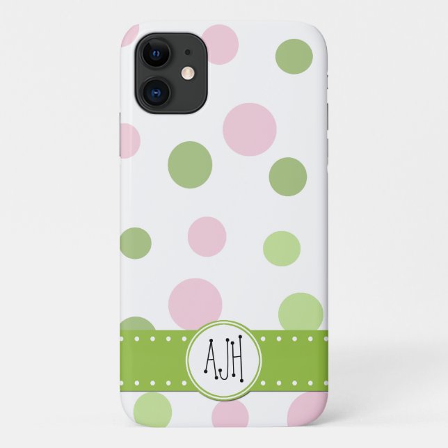 Coques Case-Mate iPhone Pois roses, Pois verts, Monogrammes (Dos)