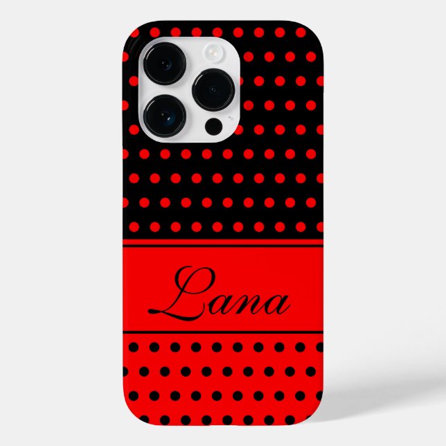 Coques Case-Mate iPhone Pois rouges et noirs élégants, Nom personnalisé (Verso)